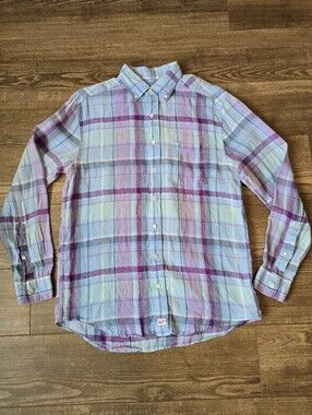 Vineyard Vines Shirt Mens M Blue 100% Linen Plaid Button Murray Preppy Coastal